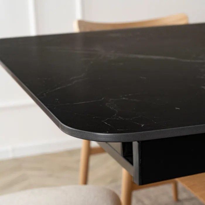 Stół Rozkładany Prostokątny ALICANTE 160-200 cm Ceramiczny Czarny/Dąb do Jadalni Nowoczesny