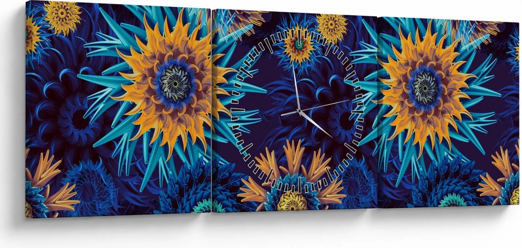 Obraz - kwiaty 3D (z zegarem) (90x30 cm)