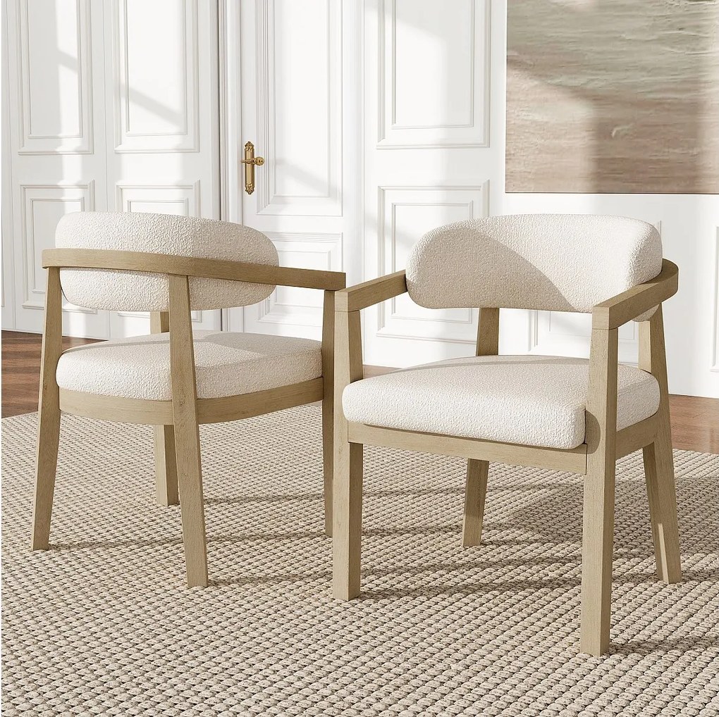 Zestaw 2 krzeseł do jadalni z litego drewna - 58 x 58 x 78 cm - Styl nowoczesny - tapicerka pętelkowa - kolor naturalny