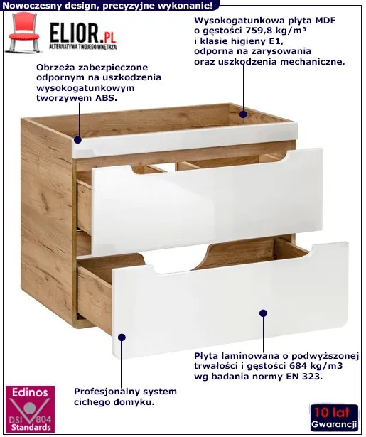 Szafka Z Biały Umywalką Z Szufladami 60 Cm Połysk 120 Cm Marea