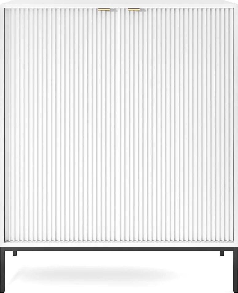 Komoda: 2 drzwi, biała, czarna, 104 x 125 x 39 cm, złote uchwyty