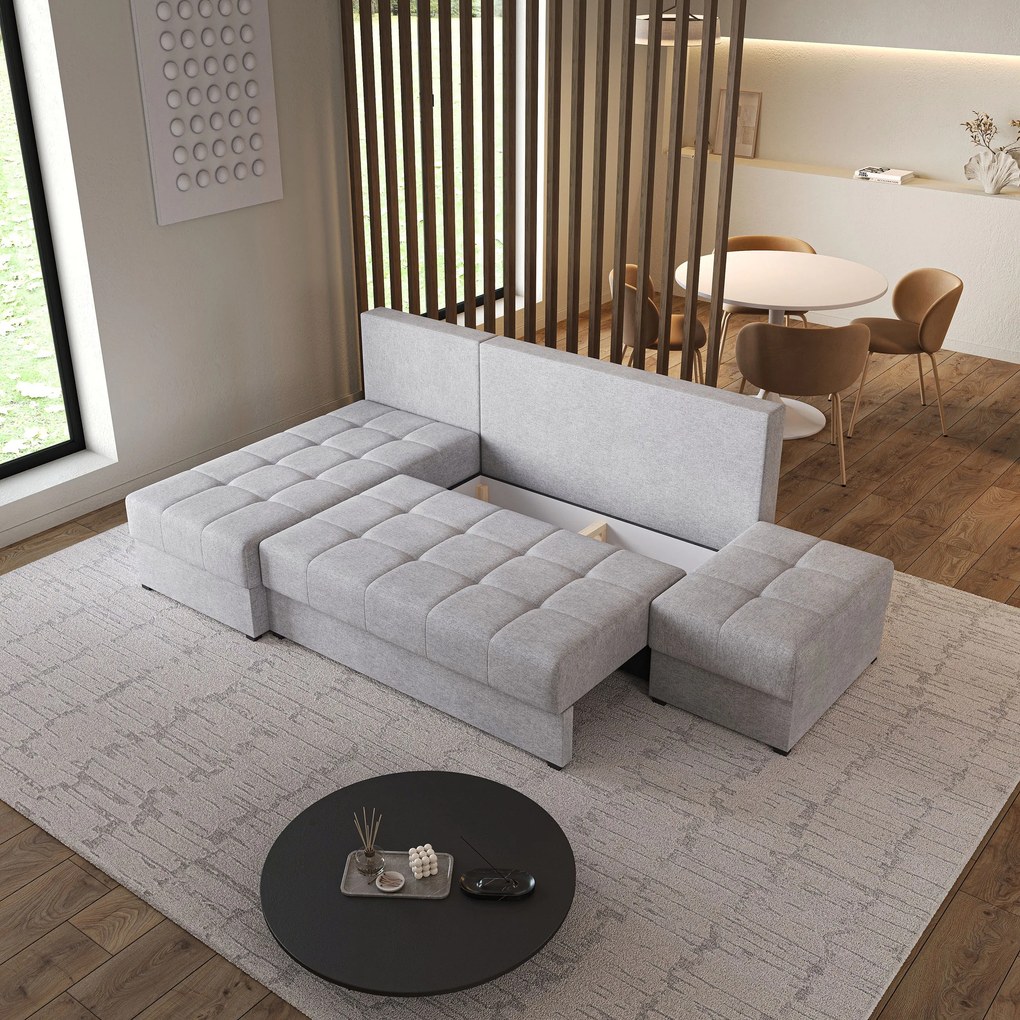 Masseno Narożnik NORVI z funkcją spania i pojemnikiem na pościel Narozniki L, Rozkładana sofa - Jasnoszary, NEVE 83