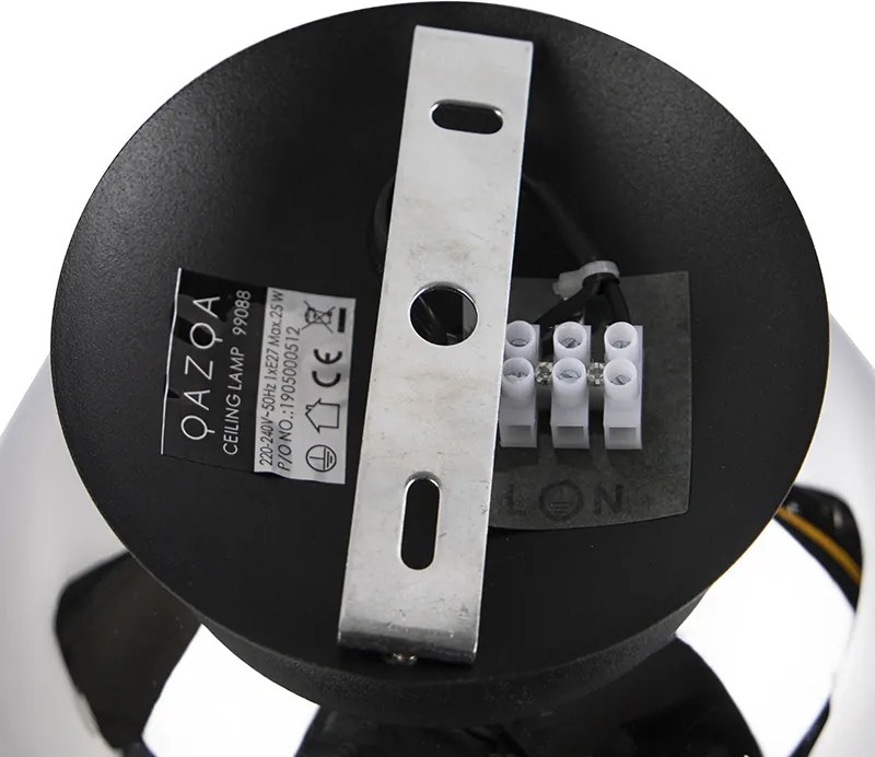 Lampa sufitowa art deco czarna z przydymionym szkłem - Pallon