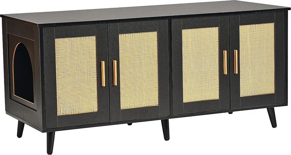 Kuweta SucceBuy dla Kota, Ukryta Drewniana Szafka z 2 Elementami, Czarna, Pasuje do Większości Kuwet