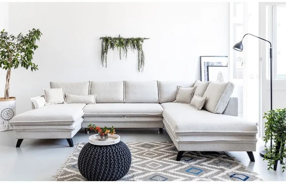 Jasnobeżowa rozkładana sofa w kształcie litery "U" Miuform Charming Charlie, prawostronna