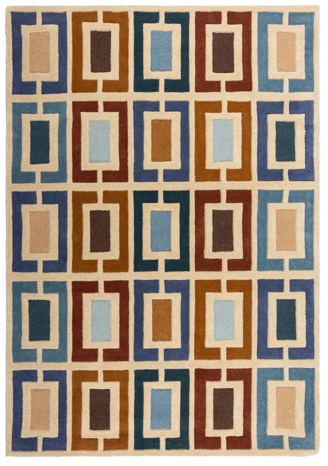 Niebiesko-pomarańczowy wełniany dywan tkany ręcznie 80x150 cm Retro Blocks – Flair Rugs
