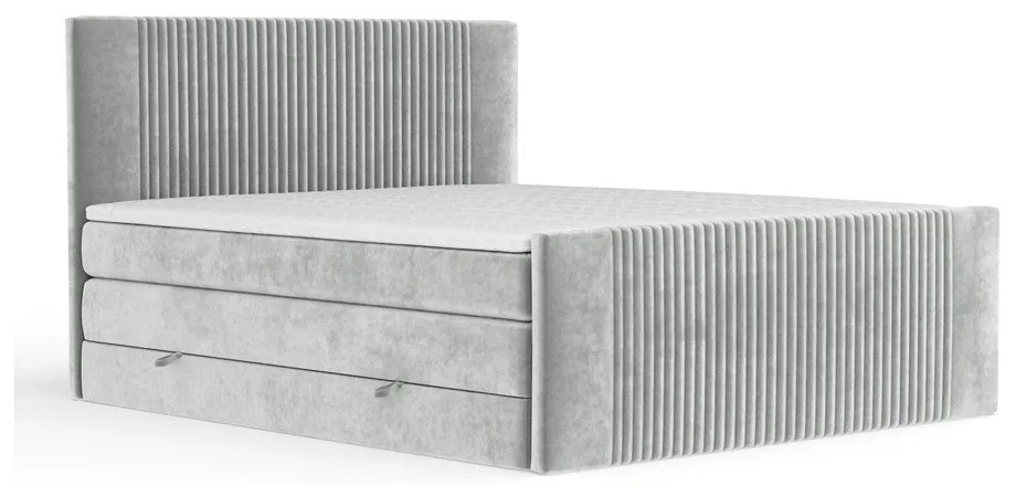 Jasnoszare łóżko kontynentalne ze schowkiem 200x200 cm Bergamo – Maison de Rêve