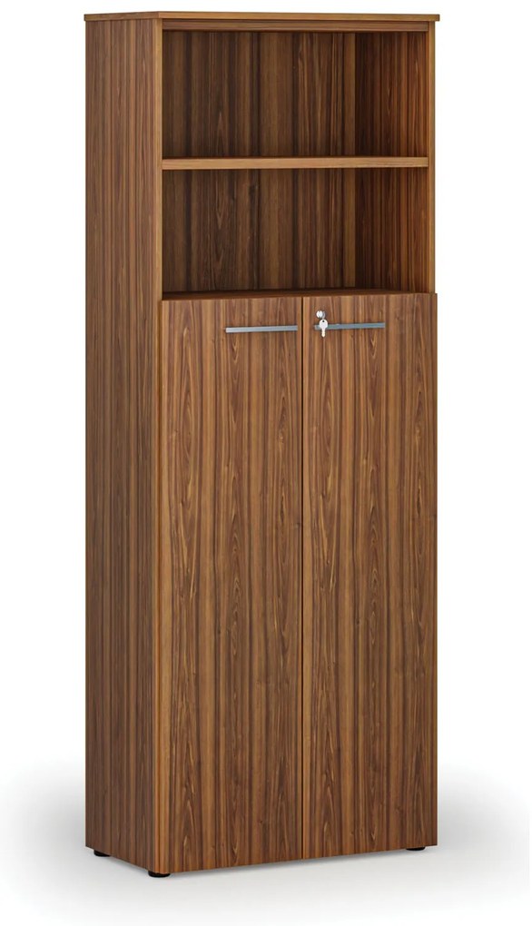 Szafa biurowa kombinowana PRIMA WOOD, drzwi na 4 poziomach, 800 x 420 x 2128 mm, orzech