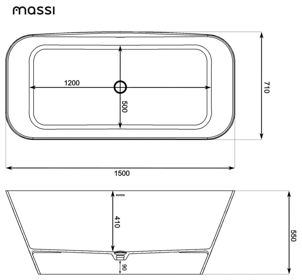 Wanna wolnostojąca NAVI owalna biała z konglomeratu 150 x 70 cm bez przelewu cienki rant | Różne kolory korków : Kolor korka - Czarny