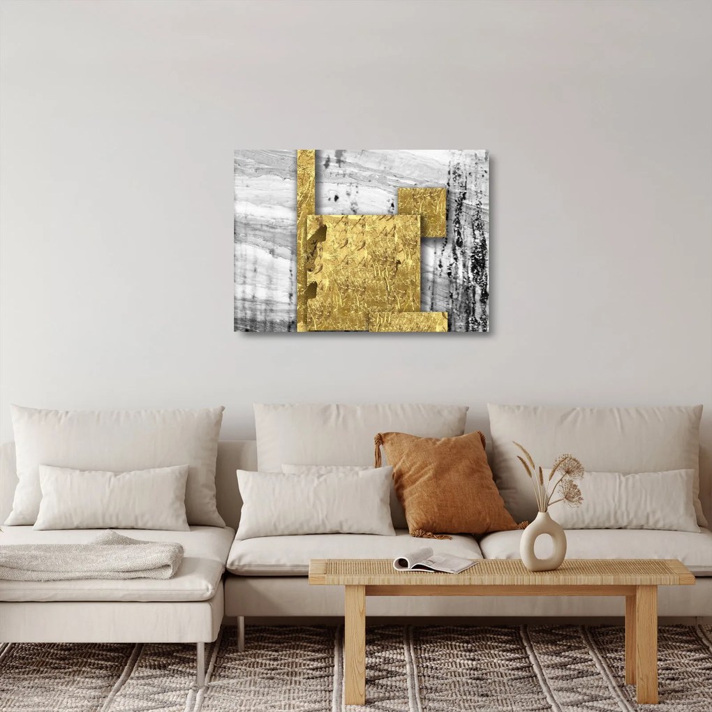 Obraz na szkle - Złote kwadraty N⁰1 (70x50 cm)