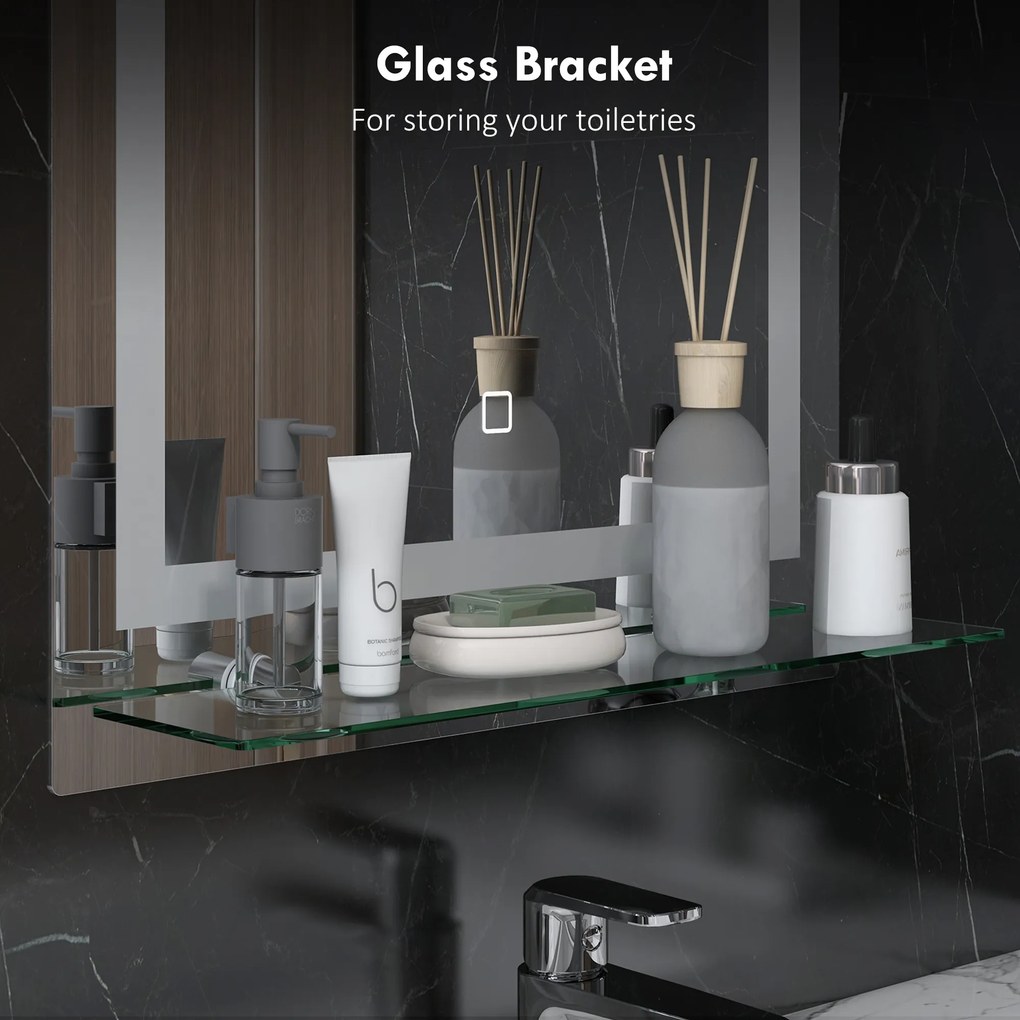 Kleankin LED Lustro łazienkowe, ściemnialne, przeciwmgielne, z przełącznikiem dotykowym, półka, 50 x 70 cm, Srebrny | Aosom PL