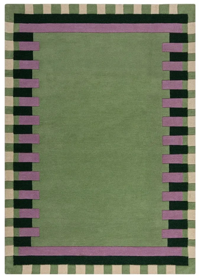 Zielono-fioletowy wełniany dywan tkany ręcznie 120x170 cm Kai Wool Border – Flair Rugs