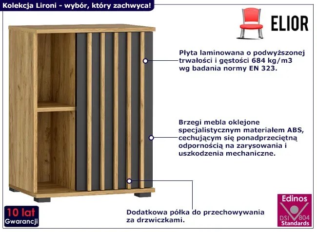 Stojąca Szafka Z Lamelami Dąb Craft + Czarny K1-N97