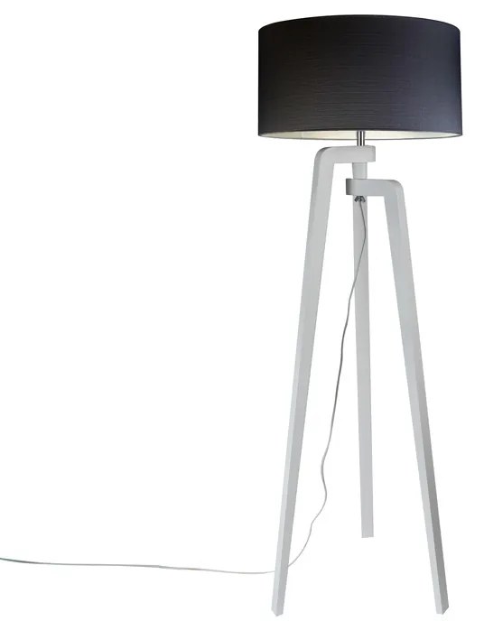 Lampa podłogowa trójnóg biała klosz czarny 50cm - Puros Nowoczesny Oswietlenie wewnetrzne