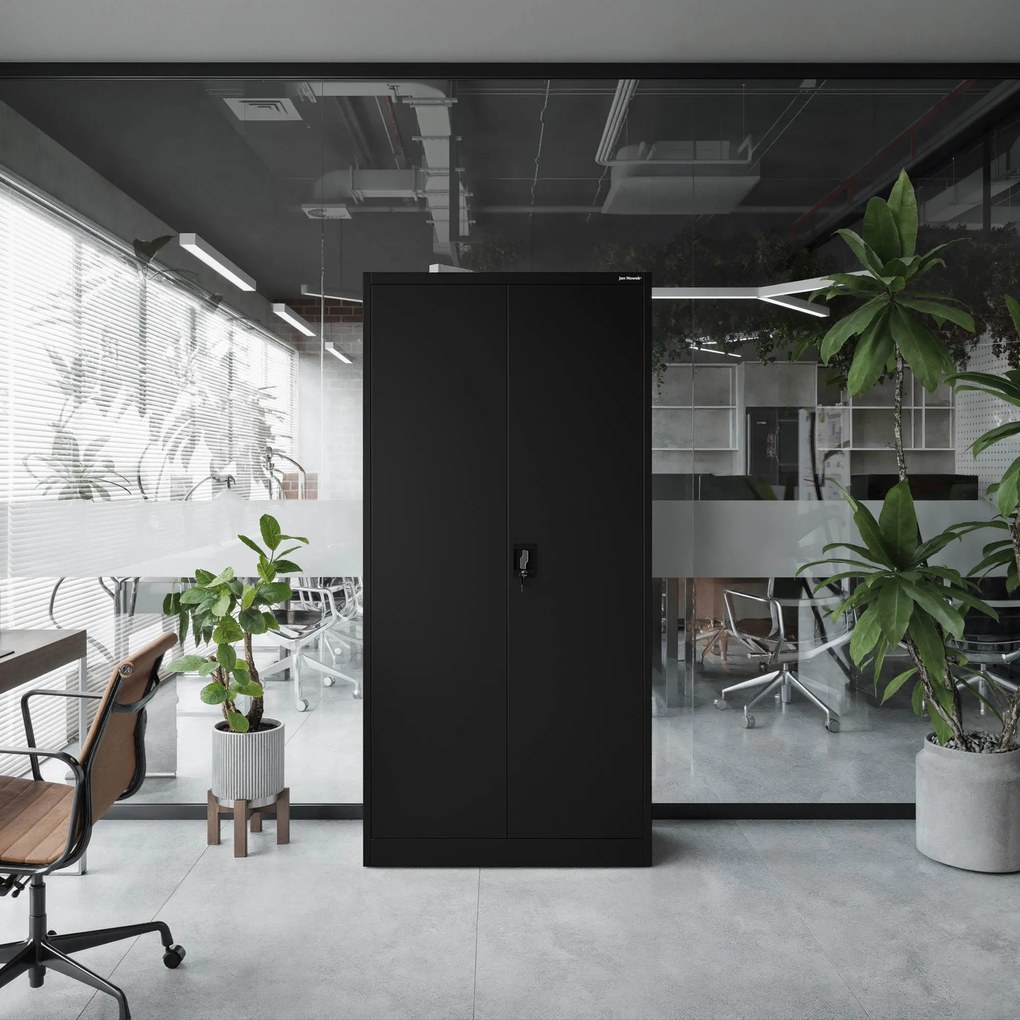 Szafa biurowa na dokumenty czarna: JAN, 900 x 1850 x 400 mm