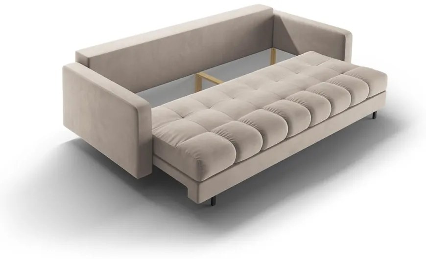 Beżowa aksamitna rozkładana sofa ze schowkiem 222 cm Bali – Cosmopolitan Design