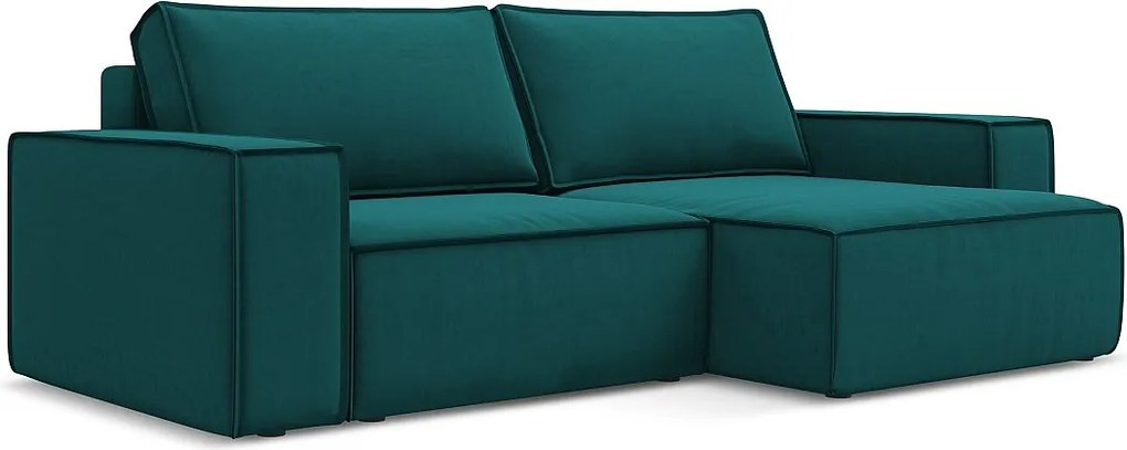 Narożnik prawostronny z funkcją spania - z tkaniny welwetowej - morski - KIMO