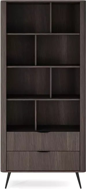 Regał Valeri – elegancki regał z szufladami i otwartymi półkami, nowoczesny design dąb dunin z czarnymi metalowymi akcentami