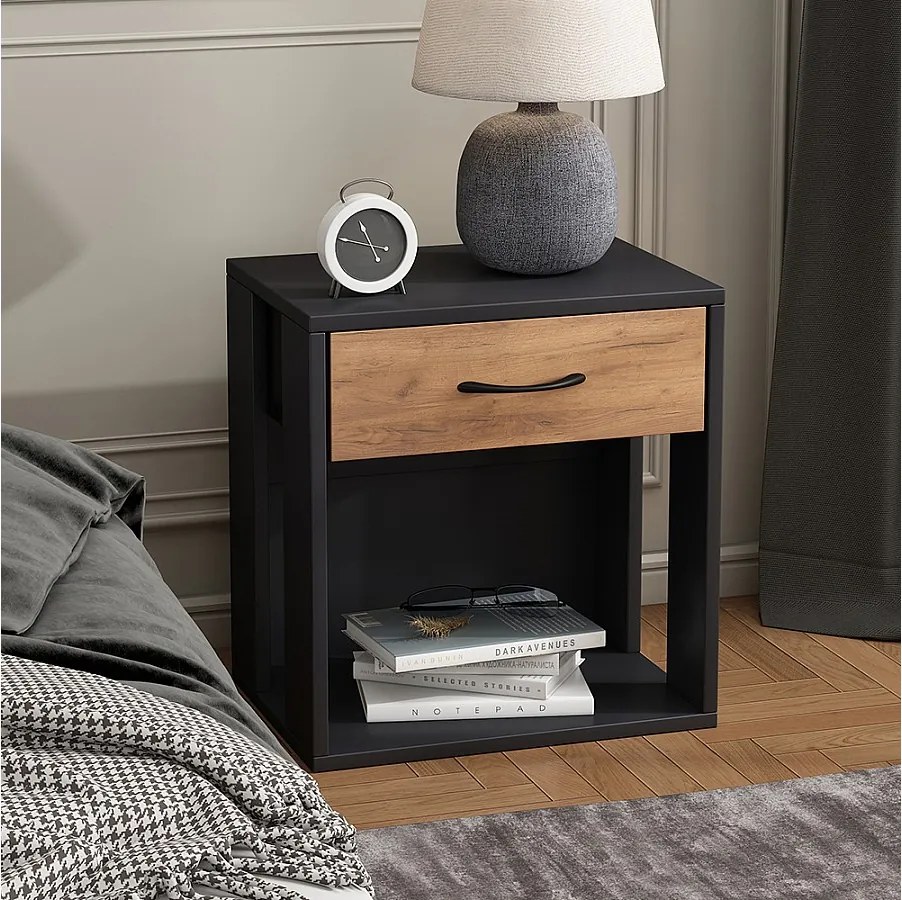 Stolik nocny antracyt/złoty dąb 39x28x41 virela