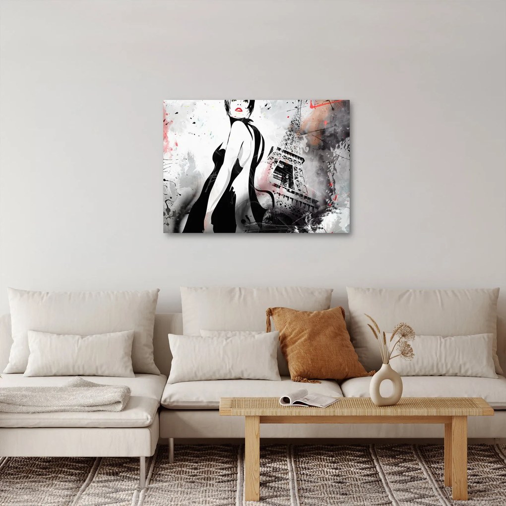 Obraz - Dama i Wieża Eiffla (70x50 cm)
