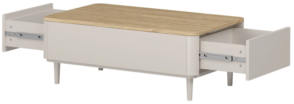 Stolik kawowy Amilio 100 cm z szufladami na nóżkach - kaszmir / dąb olejowany