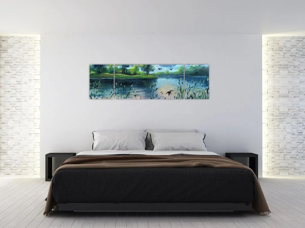 Obraz - Obraz olejny, Wczesny letni wieczór nad jeziorem (170x50 cm)