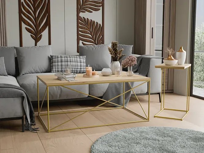 Stolik kawowy w stylu glamour złoty + dąb artisan - Cordani 3X