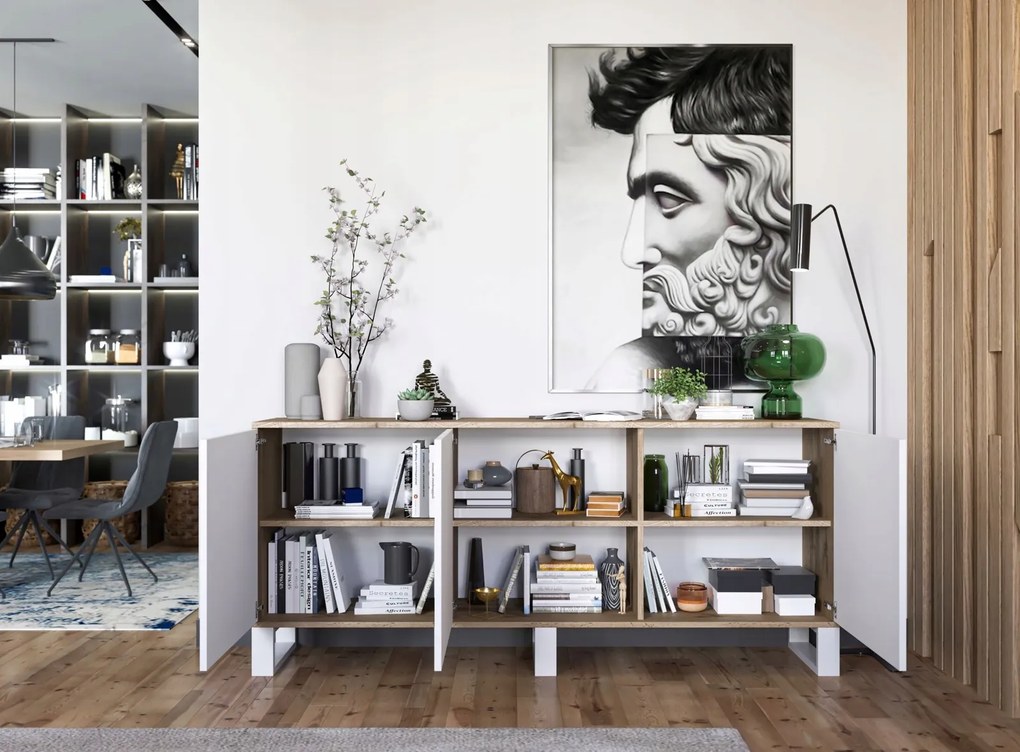 Szeroka komoda w stylu industrialnym Apollo 150 dąb wotan/biały