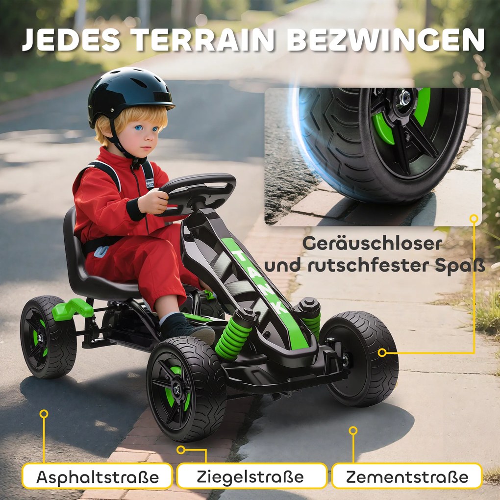 AIYAPLAY Gokart z pedałami, samochodzik na pedały dla dzieci z hamulcem, antypoślizgowe koła, metalowa rama, 3-6 lat, zielony | Aosom PL