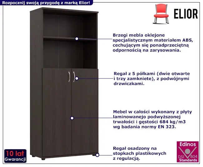 Klasyczny wysoki regał biurowy z drzwiczkami wenge C7-M40