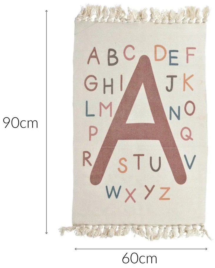 Dywan dziecięcy Literki, numerki, z frędzlami, 60 x 90 cm
