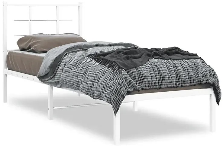 Białe metalowe łóżko jednoosobowe 90x200 cm N8-W40
