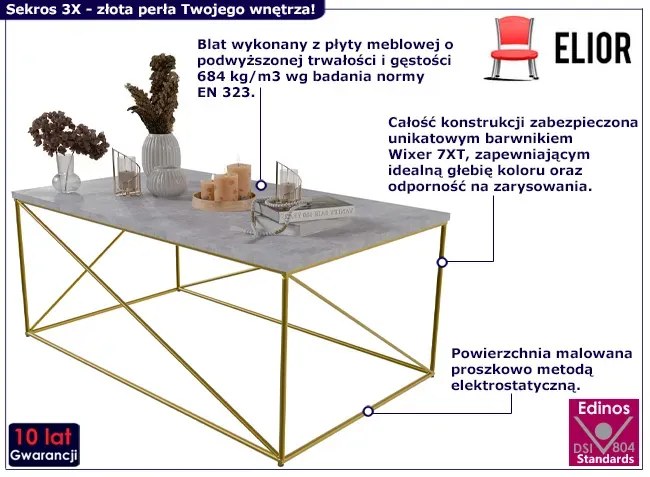 Prostokątna ława złoty + beton K6-C50