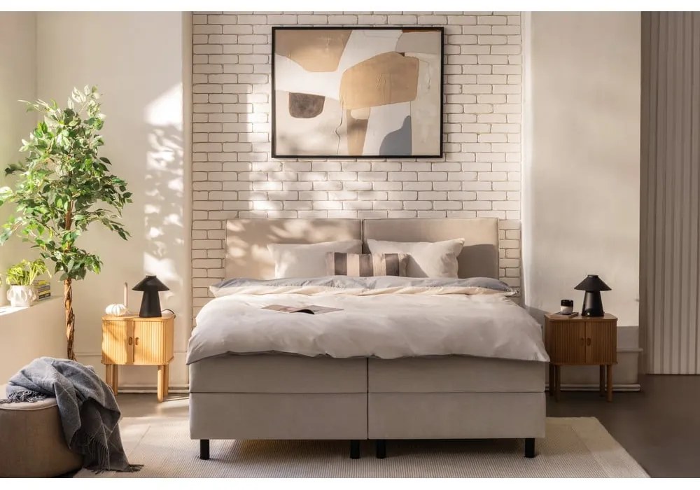 Beżowe łóżko kontynentalne ze schowkiem 160x200 cm Elva Bold – Bonami Selection