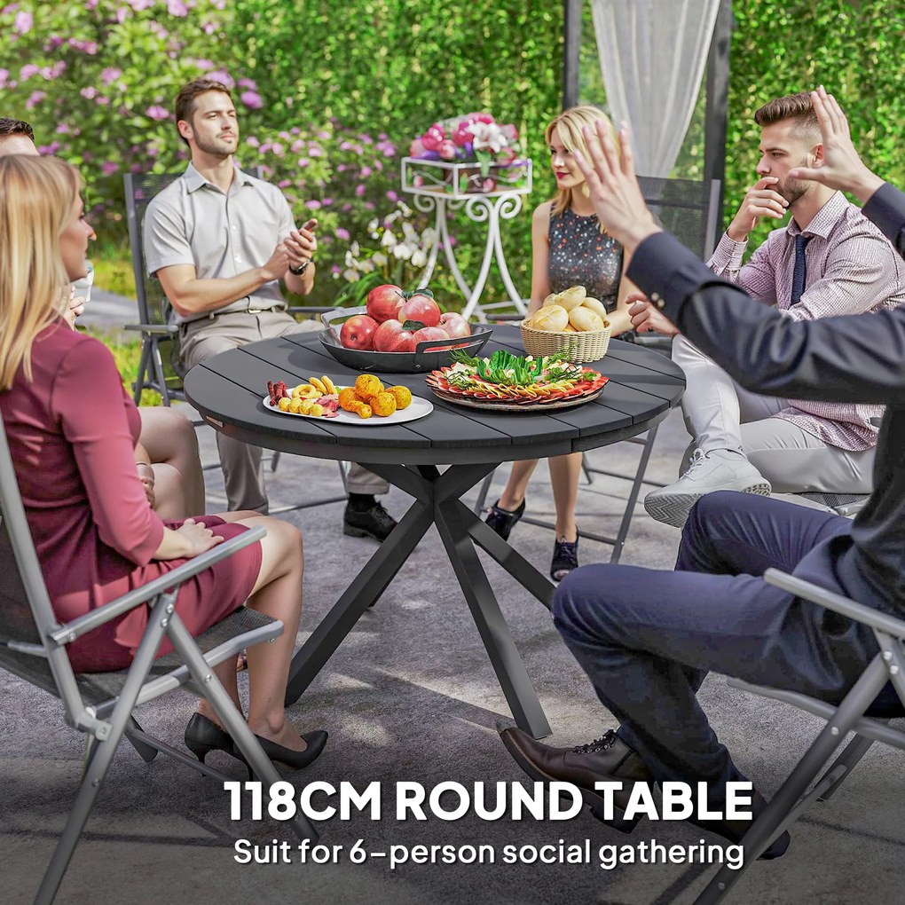Outsunny Stół Ogrodowy Ø118cm, Odporny na Warunki Atmosferyczne Stół Tarasowy z Aluminium, Stół z Krzyżowymi Nogami i Żebrowanym Blatem, Czarny | Aosom PL