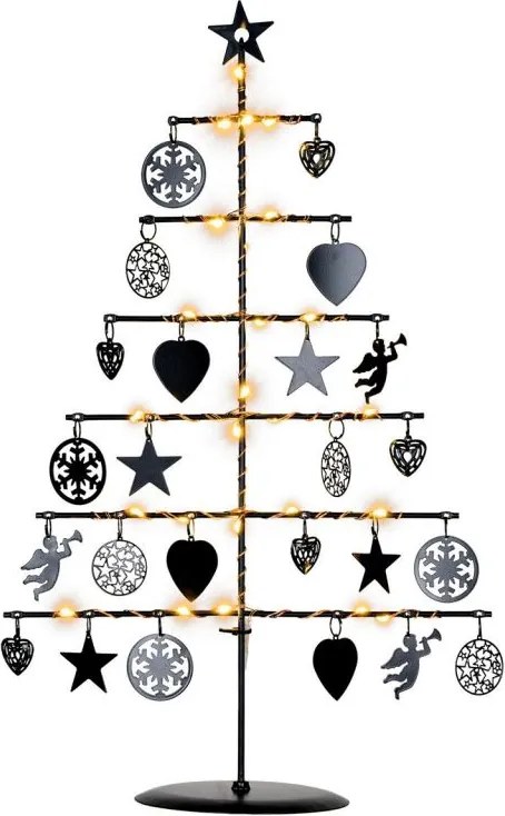 Ozdobne choinkowe metalowe drzewo - czarne, 25 LED, ciepła b