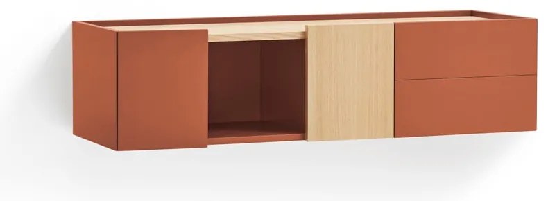 Ceglasto-naturalna niska komoda w dekorze dębu 110x23 cm Otto – Teulat