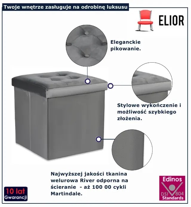 Welurowa pufa szara z guzikami B7-R19