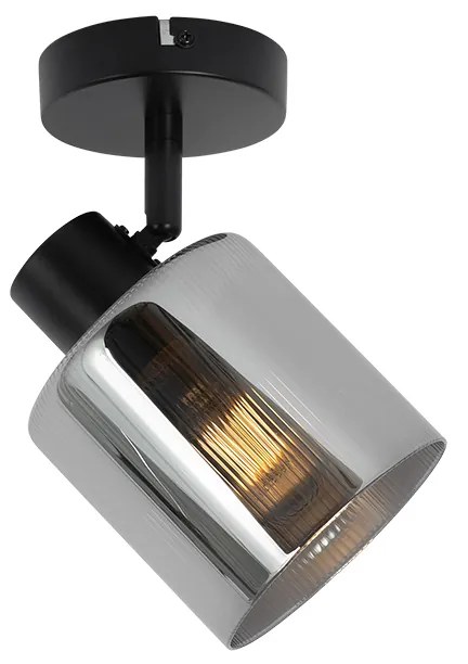 Plafon art deco czarny z przydymionym szkłem regulowany - Laura