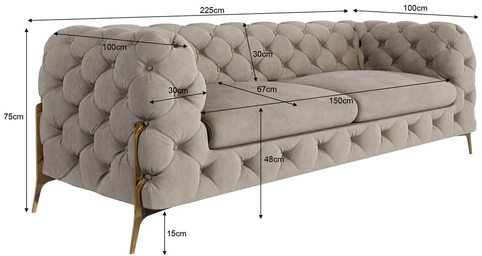 Szarobeżowa aksamitna sofa 225 cm Chelsea Bis – Ropez