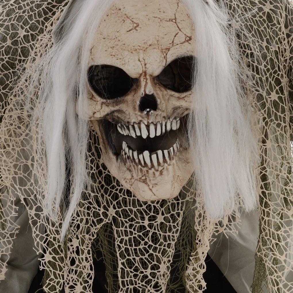 HOMCOM Duch-szkielet na Halloween, przerażający wył, zielone światło, ruchome ramiona, 160 cm
