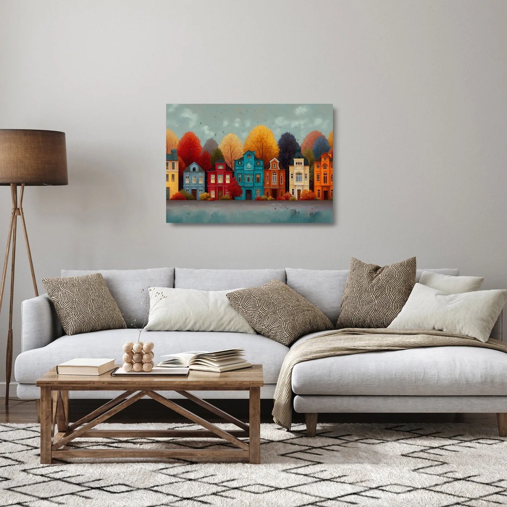 Obraz na szkle - Malowane jesienne miasto (70x50 cm)