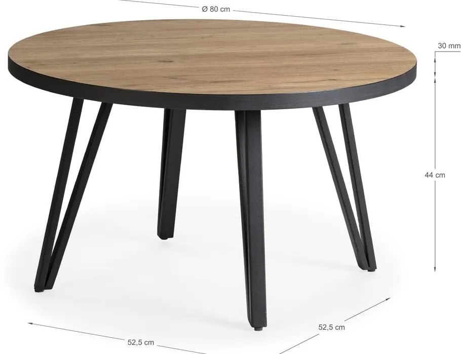 Czarny okrągły stolik z blatem w dekorze dębu ø 80 cm Sindi – Marckeric