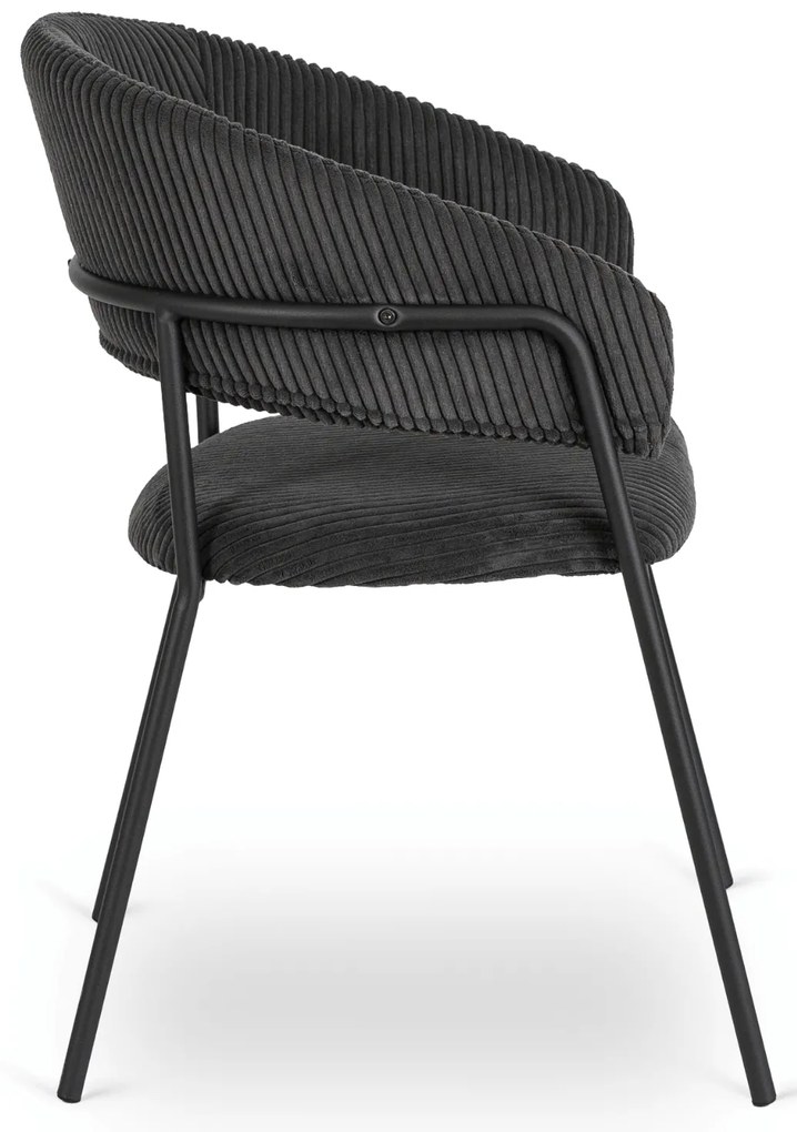 Zestaw Stół Okrągły LINO 100 cm Orzech/Czarny i 4 Krzesła Sztruksowe TINKA Czarne Nowoczesne Loft