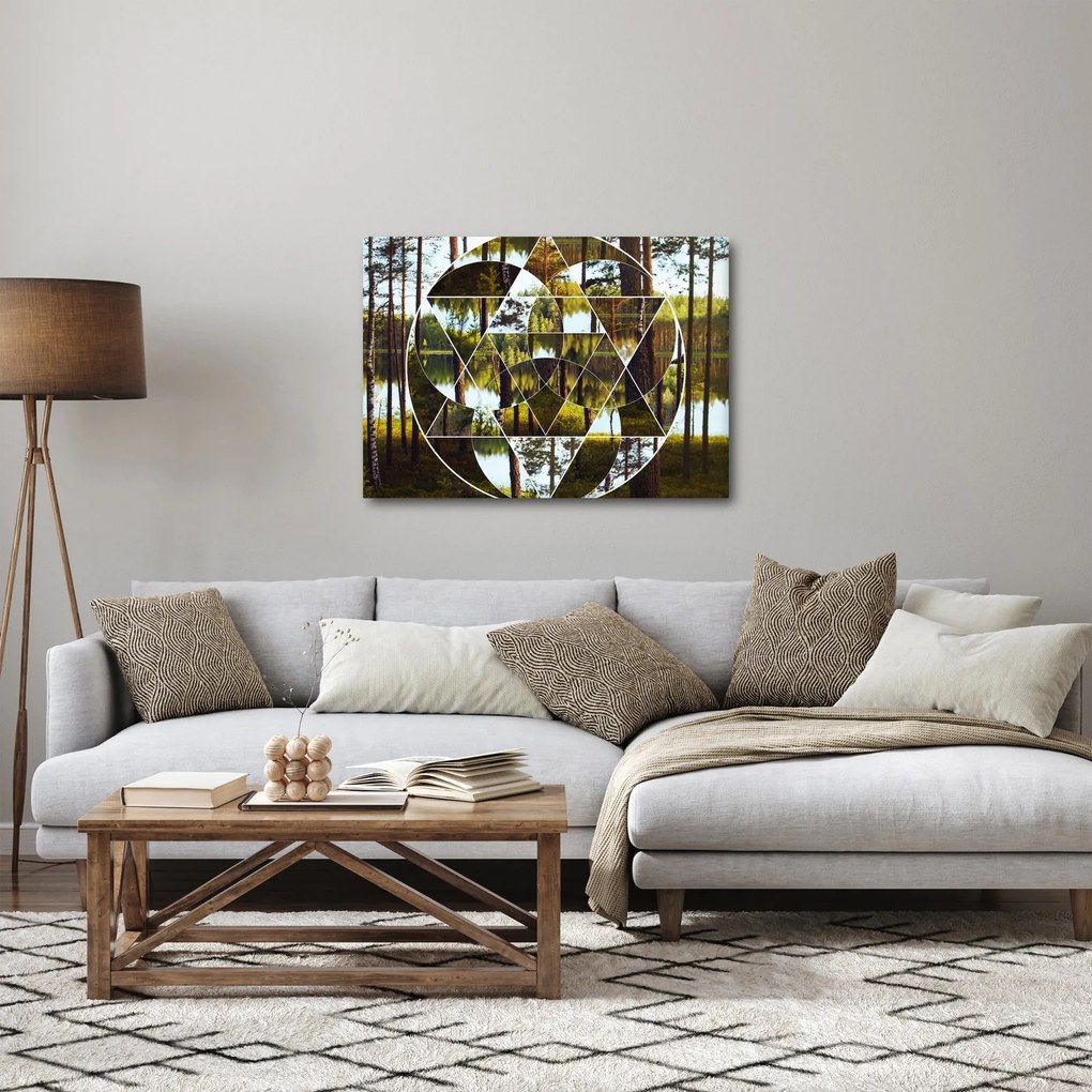 Obraz - Geometryczny kolaż na tle nordyckich lasów (70x50 cm)