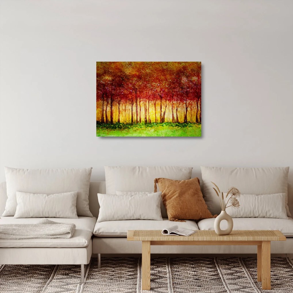 Obraz na szkle - Malowanie lasu liściastego (70x50 cm)