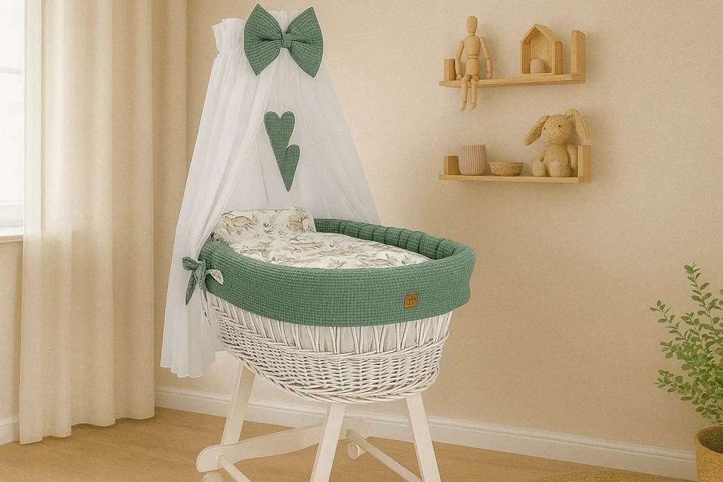 Zielony zestaw łóżeczko kosz dla niemowlaka W8-E29