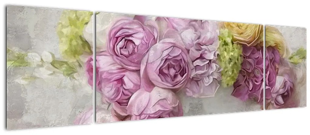 Obraz - Kwiaty na ścianie w pastelowych kolorach (170x50 cm)