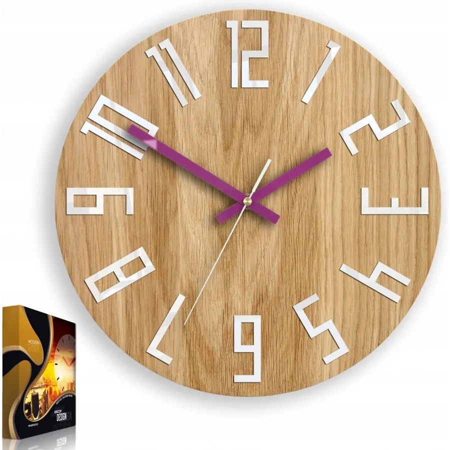 Zegar na ścianę nowoczesny drewniany z dużymi cyframi okrągły cichy loft