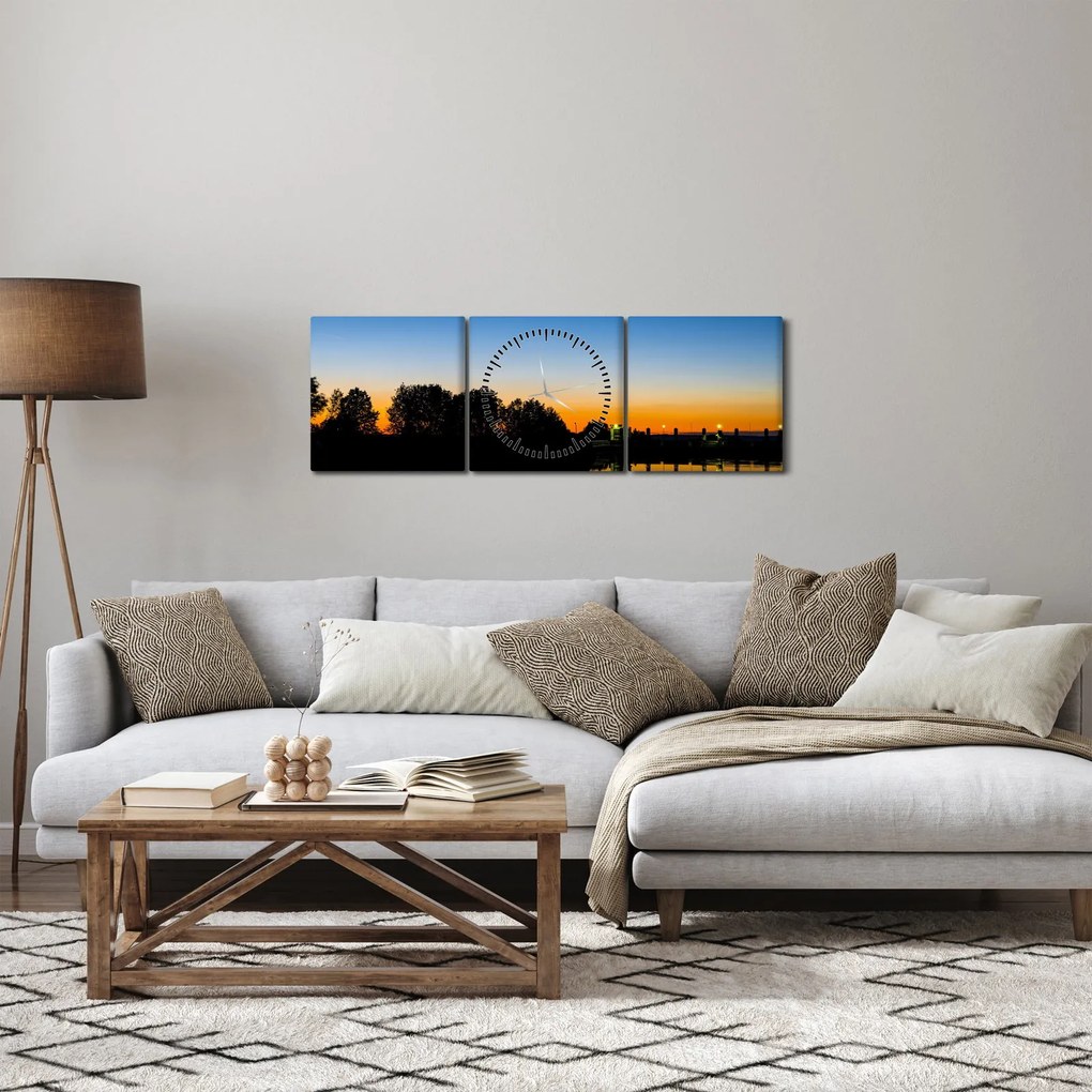 Obraz zachodu słońca (z zegarem) (90x30 cm)